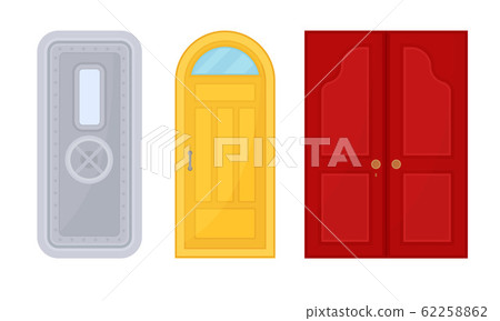 Various Closed Front Double and Single Doors Vector Set 62258862