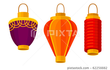 Red Chinese Lanterns Of Cylindrical Shape... - Stock Illustration ...