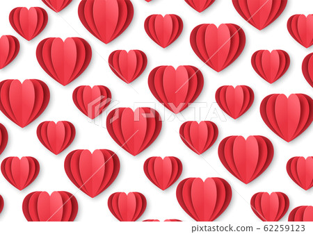 Background with red hearts. The geometric arrangement. Texture in the style of paper cut. Vector 62259123