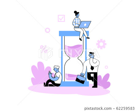 Business people working around big hourglass. Time management, deadline concept Flat vector illustration. Isolated on white background. 62259583