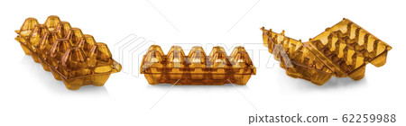 Brown plastic box for eggs isolated on white background. Brown plastic box for eggs isolated on white background. 62259988