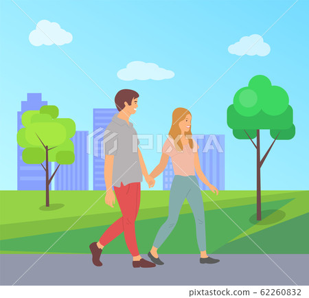 Teenagers Holding Hands Cartoon People in Park 62260832