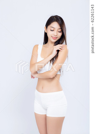 Portrait young asian woman smiling beautiful body diet with fit isolated on white background Portrait young asian woman smiling beautiful body diet with fit isolated on white background 62261143