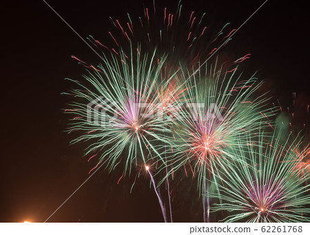 Firework on Loi Krathong Festival at Phra Nakhon Si Ayutthaya Province, Thailand. 62261768