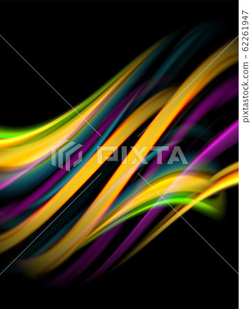 Silk smooth lines on black, liquid fluid color waves. Vector Illustration 62261947
