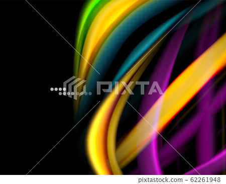 Silk smooth lines on black, liquid fluid color waves. Vector Illustration 62261948