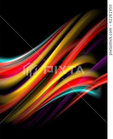 Silk smooth lines on black, liquid fluid color waves. Vector Illustration 62261950