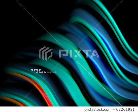 Silk smooth lines on black, liquid fluid color waves. Vector Illustration 62261951