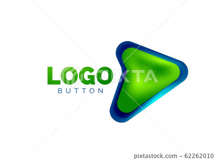 Arrow logo template. Or play or download button logotype template. Minimal geometrical design, 3d geometric bold symbol in relief style with color blend steps effect. Vector Illustration 62262010
