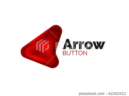Arrow logo template. Or play or download button logotype template. Minimal geometrical design, 3d geometric bold symbol in relief style with color blend steps effect. Vector Illustration Arrow logo template. Or play or download button logotype template. Minimal geometrical design, 3d geometric bold symbol in relief style with color blend steps effect. Vector Illustration 62262012