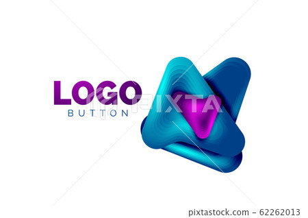 Arrow logo template. Or play or download button logotype template. Minimal geometrical design, 3d geometric bold symbol in relief style with color blend steps effect. Vector Illustration 62262013