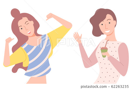 Happy Woman Winking and Drinking Coffee Tea Set 62263235