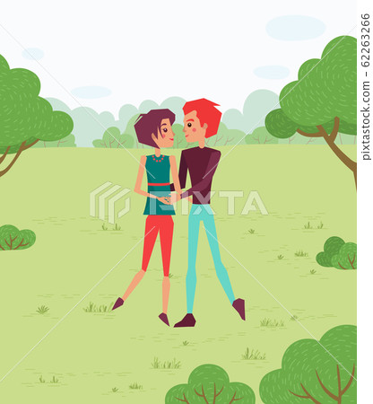 Couple Holding Hands Walking in Forest Vector - Stock Illustration ...