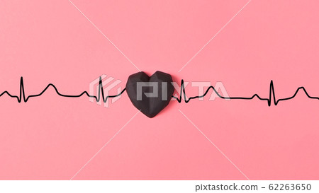 Echocardiogram of love, cardiac markers with plastic black heart. 62263650