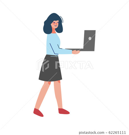Young Woman Standing with Laptop Computer, Business Character Vector Illustration Young Woman Standing with Laptop Computer, Business Character Vector Illustration 62265111