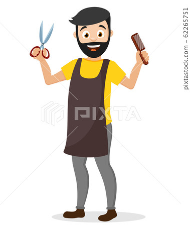 Hairdresser holds a pair of scissors and a comb on 62265751