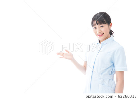 Young nurse pointing finger Young nurse pointing finger 62266315
