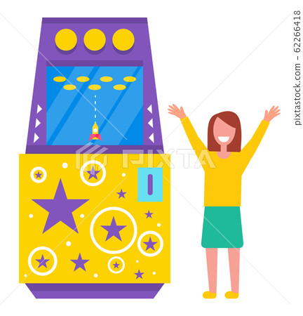 Young Girl Playing Rocket Arcade Machine Vector Young Girl Playing Rocket Arcade Machine Vector 62266418