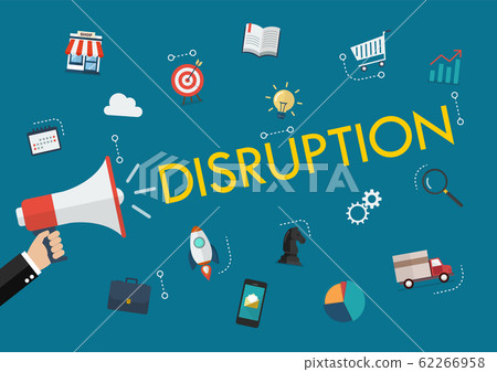 Hand holding megaphone with disruption word and 62266958