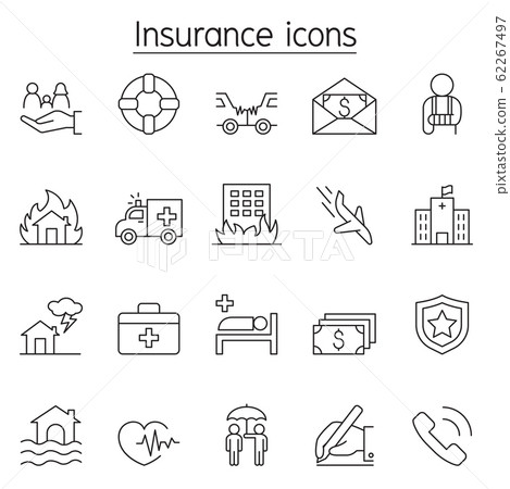 Insurance icon set in thin line style - Stock Illustration [62267497 ...