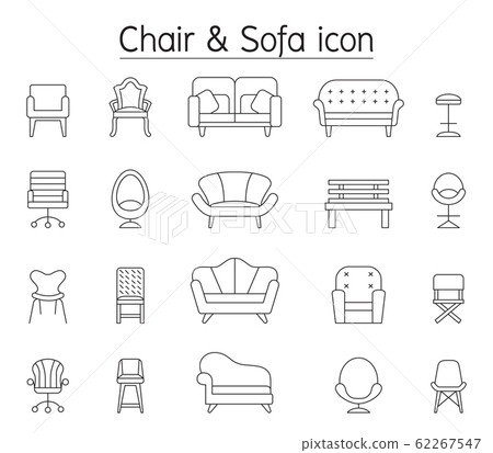 Chair and sofa icon set in thin line style - Stock Illustration ...