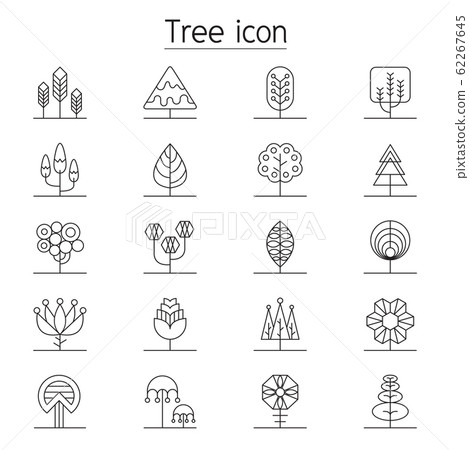 Tree icon set in thin line style 62267645