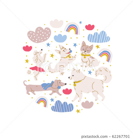 Circle illustration with cute dogs Circle illustration with cute dogs 62267701
