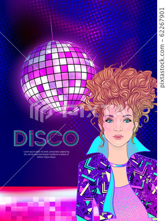 Disco time Party design template with fashion girl Disco time Party design template with fashion girl 62267901