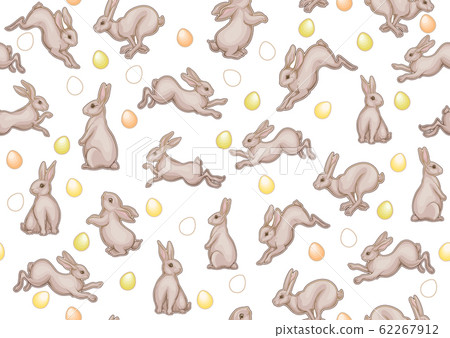 Seamless pattern with a hares, colored eggs for easter. 62267912