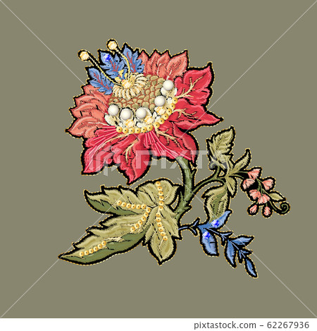 Fantasy flowers in retro, vintage, jacobean embroidery style. Fantasy flowers in retro, vintage, jacobean embroidery style. 62267936