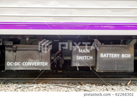 Close-up DC-DC Converter, Main switch and Battery box an option parts to install on bogie train for use to journey 62268302