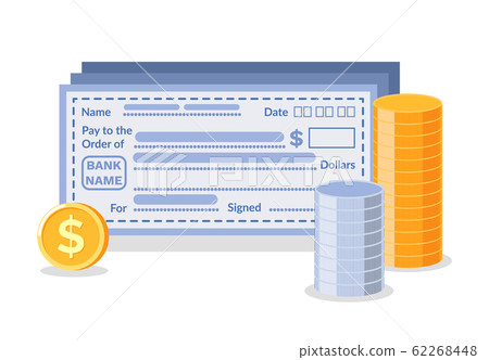 Check and Money, Gold and Silver Coins Vector Check and Money, Gold and Silver Coins Vector 62268448