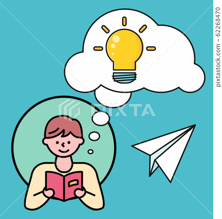 Man Reading Book, Thoughts Bubble with Light Bulb Man Reading Book, Thoughts Bubble with Light Bulb 62268470
