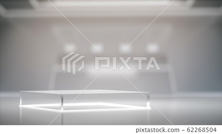 Glass pedestal for display, blank product stand with blurred Interior Of Laboratory ,futuristic background. Glass pedestal for display, blank product stand with blurred Interior Of Laboratory ,futuristic background. 62268504