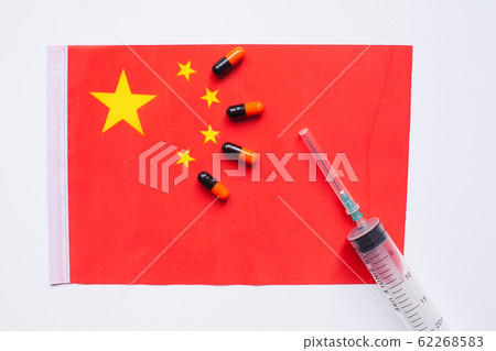 China health care concept. Flu outbreak and coronavirus or coronaviruses influenza. 62268583
