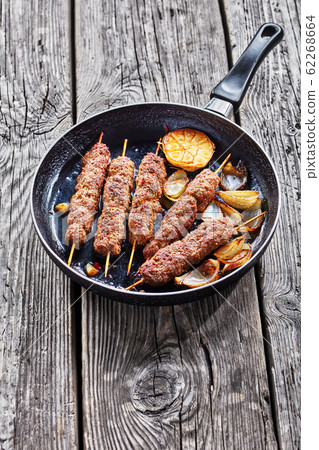 Gluten-free lamb kofta kebab with garlic and onion 62268664