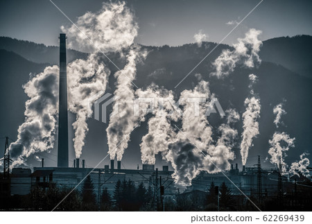 Air pollution - factory Mondi at town Ruzomberok, Slovakia 62269439