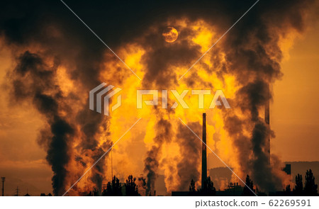 Dark smoke from chimney in factory. Air pollution 62269591