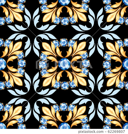 Seamless jewelry pattern with blue gems - Stock Illustration [62269807 ...