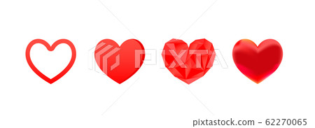Set red heart shape decor isolated on white Set red heart shape decor isolated on white 62270065