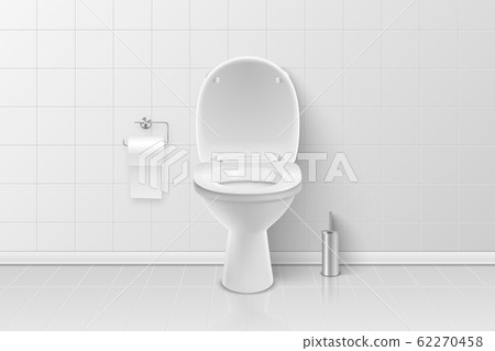 Vector 3d Realistic White Ceramic Toilet, Brush... - Stock Illustration ...