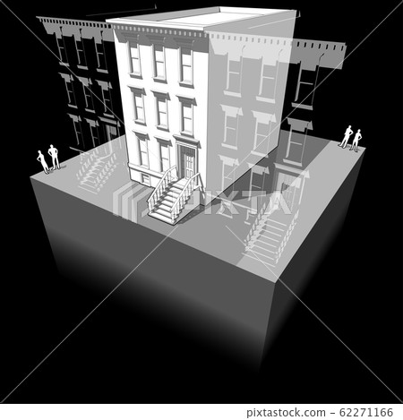 diagram of a typical american townhouse with neighbour buildings 62271166