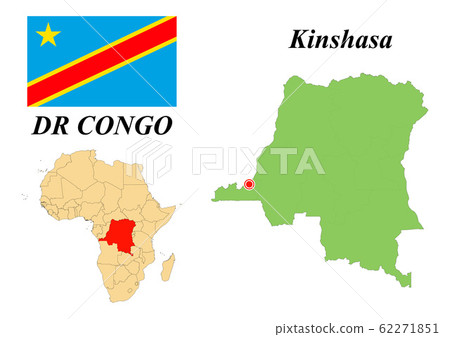 Democratic Republic Of The Congo. Capital Of Kinshasa. Flag of the DR Congo. Map of the continent of Africa with country borders. Vector graphics. 62271851