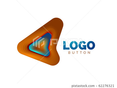 Arrow logo template. Or play or download button logotype template. Minimal geometrical design, 3d geometric bold symbol in relief style with color blend steps effect. Vector Illustration Arrow logo template. Or play or download button logotype template. Minimal geometrical design, 3d geometric bold symbol in relief style with color blend steps effect. Vector Illustration 62276321