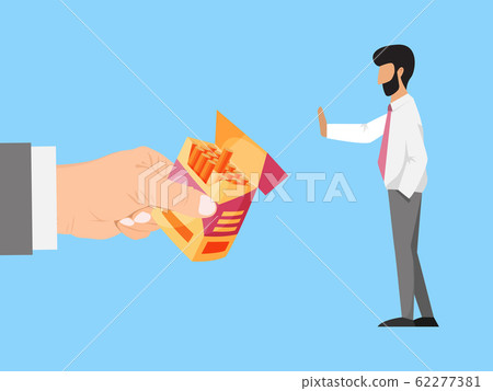 Hand offers cigarettes to businessman refuses vector illustration. Business man refuse cigarettes. Stop smoking concept 62277381