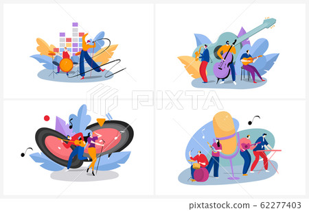 Musicians playing in band, set of concepts for music festival or recording studio, vector illustration 62277403