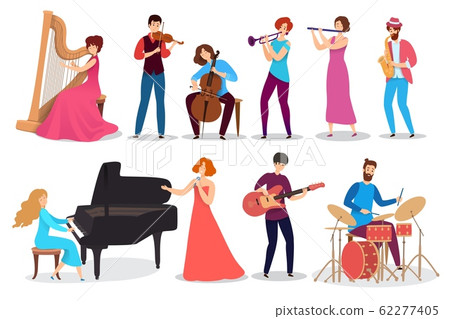 People playing musical instruments, set of isolated cartoon characters, vector illustration 62277405