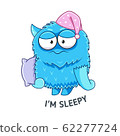 Cartoon sleepy monster with pillow 62277724
