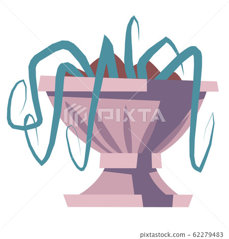Stone garden vase, flowerpot with soil and plant 62279483