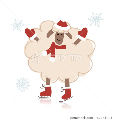 Sheep santa on skates, symbol of new year 2015 Sheep santa on skates, symbol of new year 2015 62281003